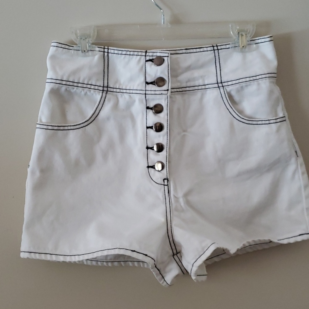 Forever 21 white denim high rise button fly shorts